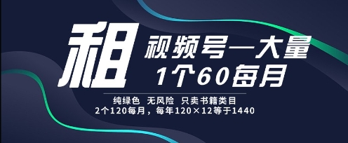 租视频号，一个60每月，2个120.纯绿色、无风险，常年租【揭秘】-点点短视频网