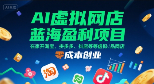AI虚拟网店蓝海盈利项目，在家开淘宝、拼多多、抖店等虚拟品网店，零成本创业-点点短视频网
