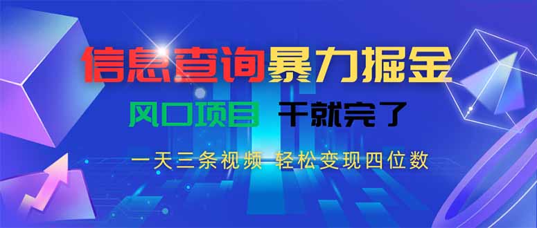 信息查询暴力掘金，一天三条视频 轻松变现四位数，风口项目干就完了-点点短视频网