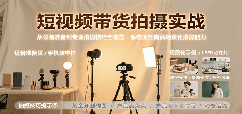 短视频带货拍摄实战，从设备准备到专业拍摄技巧全覆盖，系统提升商品场景化拍摄能力-点点短视频网