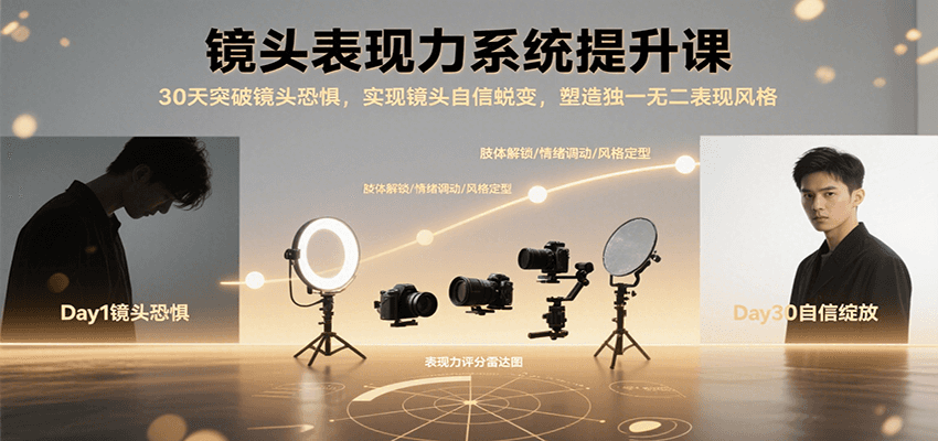 镜头表现力系统提升课，30天突破镜头恐惧实现自信蜕变，塑造独一无二表现风格-点点短视频网