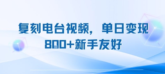 复刻电台视频，单日变现8张+新手友好，长期可做-点点短视频网
