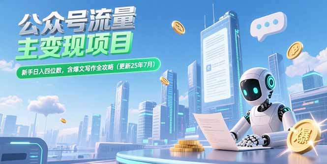 公众号流量主变现项目，新手日入四位数，含爆文写作全攻略(更新25年7月-点点短视频网