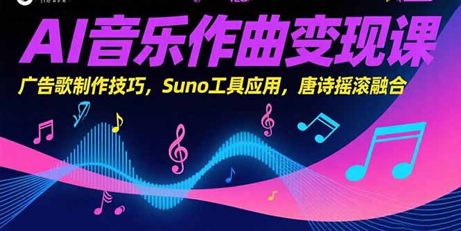 AI音乐作曲变现课，广告歌制作技巧，Suno工具应用，唐诗摇滚融合-点点短视频网