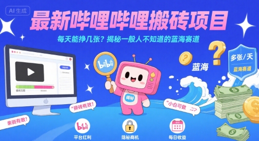 最新哔哩哔哩上B站搬砖项目，每天能挣几张？揭秘一般人不知道的蓝海赛道-点点短视频网