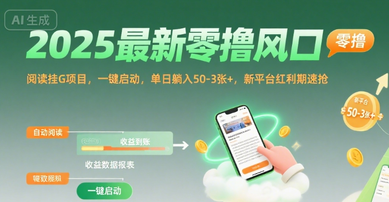 2025最新零撸风口，阅读挂G项目，一键启动，单日躺入 50-3张+，新平台红利期速抢【揭秘】-点点短视频网