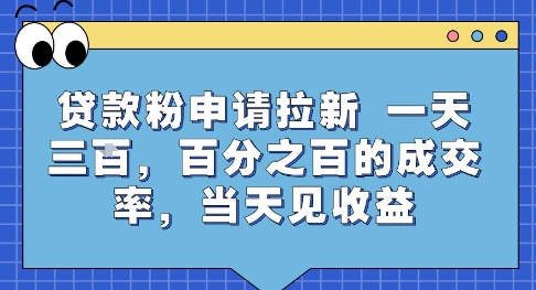 贷款粉申请拉新，一天三张，百分之百的成交率，当天见收益【揭秘】-点点短视频网