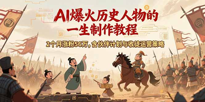 AI历史人物赛道课程，2个月涨粉56万，含伙伴计划与收徒运营策略-点点短视频网