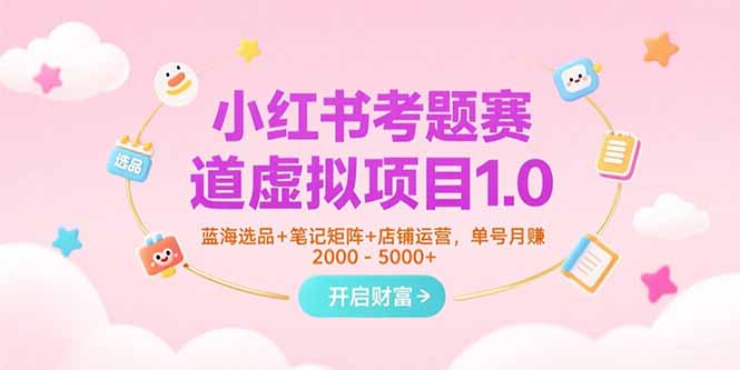 小红书考题赛道虚拟项目1.0，蓝海选品+笔记矩阵+店铺运营，单号月赚5000+-点点短视频网