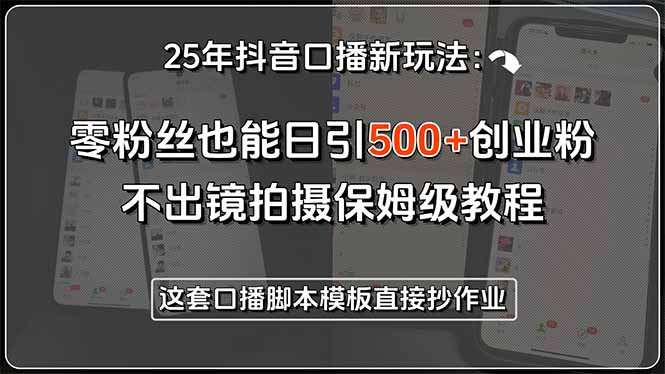 25年抖音口播新玩法：零粉丝也能日引500+创业粉，不出镜拍摄保姆级教程…-点点短视频网