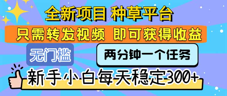 全新项目 种草平台 只需要转发任务视频 即可获得收益 新手小白每天300+-点点短视频网