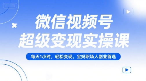 微信视频号超级变现实操课，每天1小时，轻松变现，宝妈职场人副业首选-点点短视频网