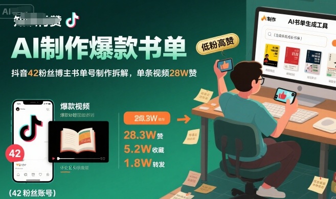 AI制作爆款书单，抖音42粉丝博主书单号制作拆解，单条视频28W赞-点点短视频网