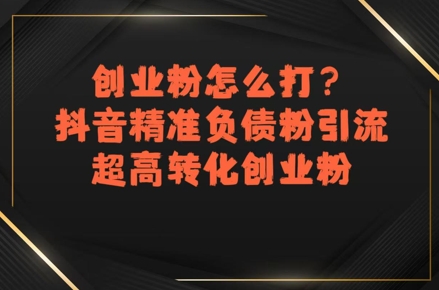 创业粉怎么打？抖音精准负债粉引流，超高转化创业粉-点点短视频网
