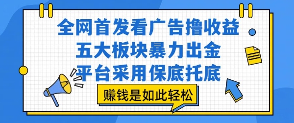 全网首发看广告撸收益，五大板块暴力出金，平台采用保底托底，挣钱是如此轻松作【揭秘】-点点短视频网