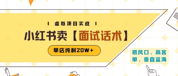 小红书虚拟项目掘金，卖面试话术资料，单店纯利20W+(附爆款笔记制作方法)-点点短视频网