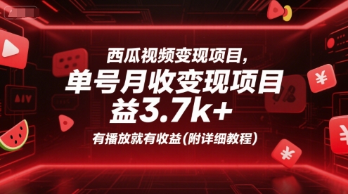 西瓜视频变现项目，单号月收益3.7k+，有播放就有收益(附详细教程)-点点短视频网