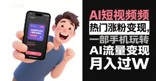 AI短视频热门涨粉变现，一部手机玩转AI流量变现，月入过W-点点短视频网