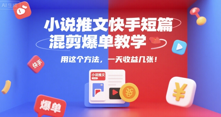 小说推文快手短篇混剪爆单教学，用这个方法，一天收益几张-点点短视频网
