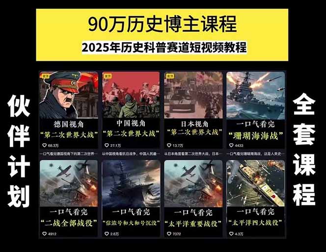 图片[1]-历史短视频赛道变现课，百集素材库应用，文案剪辑技巧，账号运营全案-点点短视频网