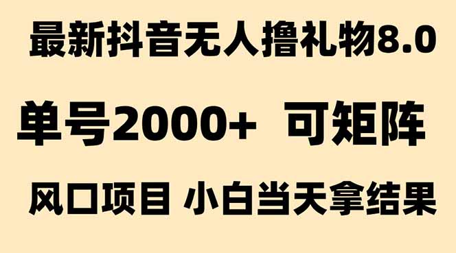 抖音无人撸礼物8.0玩法 全新风口   见效果快  全无人  单号当天产出2000+-点点短视频网
