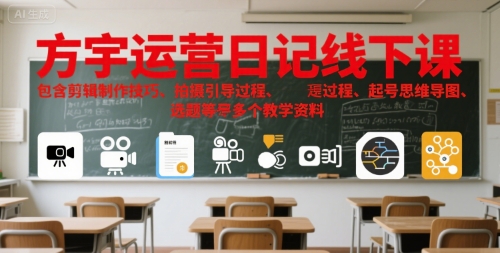 方宇运营日记线下课，包含剪辑制作技巧、拍摄引导过程、起号思维导图、选题等多个教学资料-点点短视频网