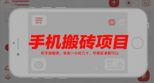手机搬砖项目，有手就能做，亲测一小时几十，苹果安卓都可以-点点短视频网