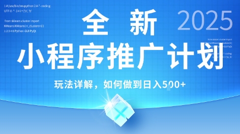 2025年最新小程序推广计划，简单操作，独家技术，日均5张+【揭秘】-点点短视频网