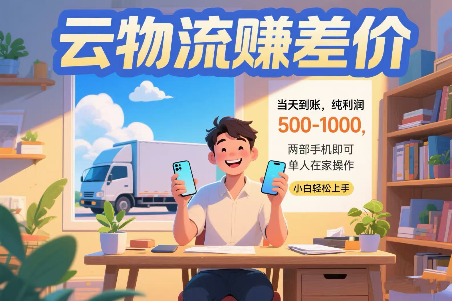 云物流赚差价 当天到账纯利润500-1000 两部手机即可 可单人在家操作 小…-点点短视频网