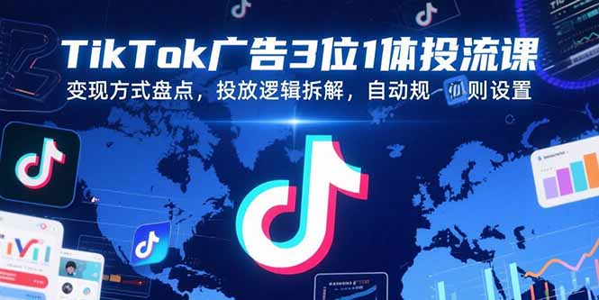 TikTok广告3位1体投流课，变现方式盘点，投放逻辑拆解，自动规则设置-点点短视频网