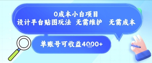 0成本小白项目，设计平台贴图玩法，无需维护，无需成本，单账号单月可产生收益4k+-点点短视频网