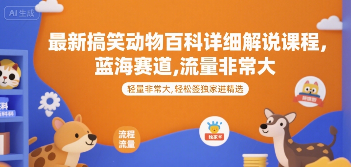 最新搞笑动物百科详细解说课程，蓝海赛道，流量非常大，轻松签独家进精选-点点短视频网