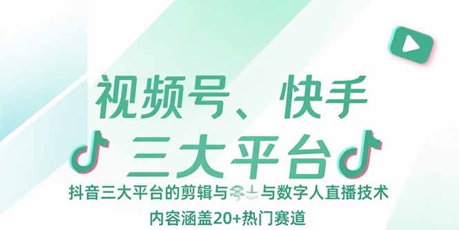 视频号、快手、抖音三大平台的剪辑与数字人直播技术，内容涵盖20+热门赛道-点点短视频网