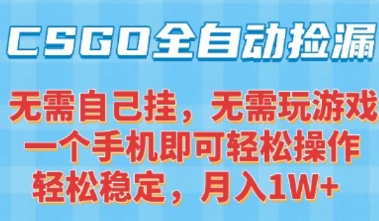 CSGO自动捡漏项目，最新独家玩法，一个手机可操作，新手小白轻松月入1W+，操作简单易上手【揭秘】-点点短视频网