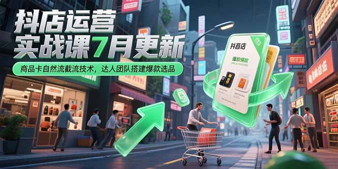 抖店运营实战课7月更新，商品卡自然流截流技术，达人团队搭建爆款选品-点点短视频网
