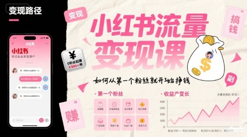 小红书流量变现课，如何从第一个粉丝就开始挣钱-点点短视频网