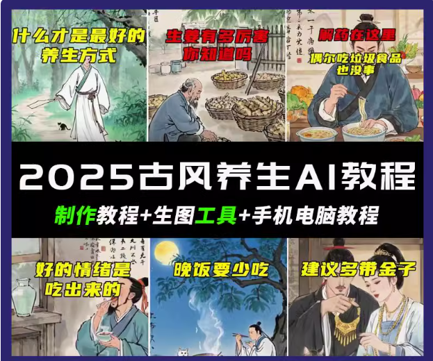 抖音AI古风养生视频教程日入五张 轻松涨粉 10W+-点点短视频网