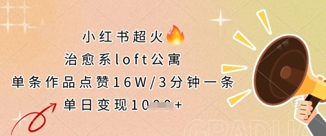 小红书超火的治愈系loft公寓，单条作品点赞16W，3分钟一条，单日变现数张-点点短视频网