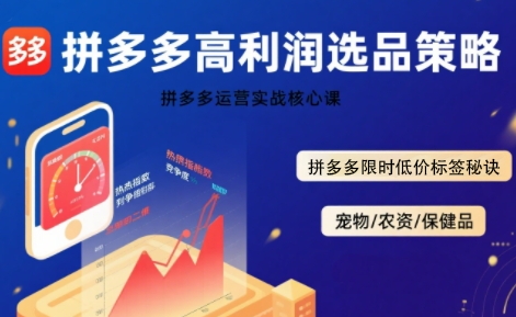 拼多多选品暴利技术实战课，拼多多高利润选品策略，拼多多限时低价标签秘诀-点点短视频网