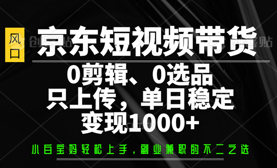 京东短视频带货，0剪辑，0选品，只上传，单日稳定变现1000+-点点短视频网