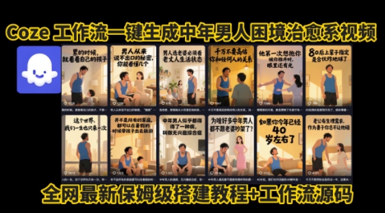 coze工作流一键生成”中年男人困境扎心高涨粉高播放量图文视频”保姆级拆解教程，无需剪辑，无需拍摄写文案-点点短视频网
