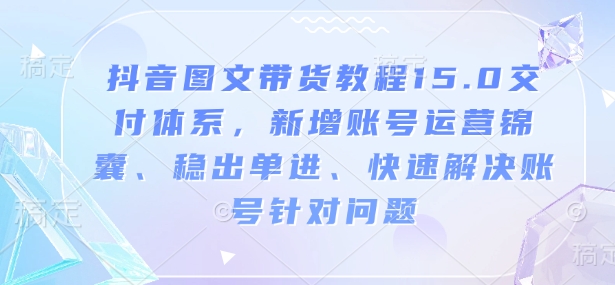 抖音图文带货教程15.0交付体系，新增账号运营锦囊、稳出单进、快速解决账号针对问题-点点短视频网
