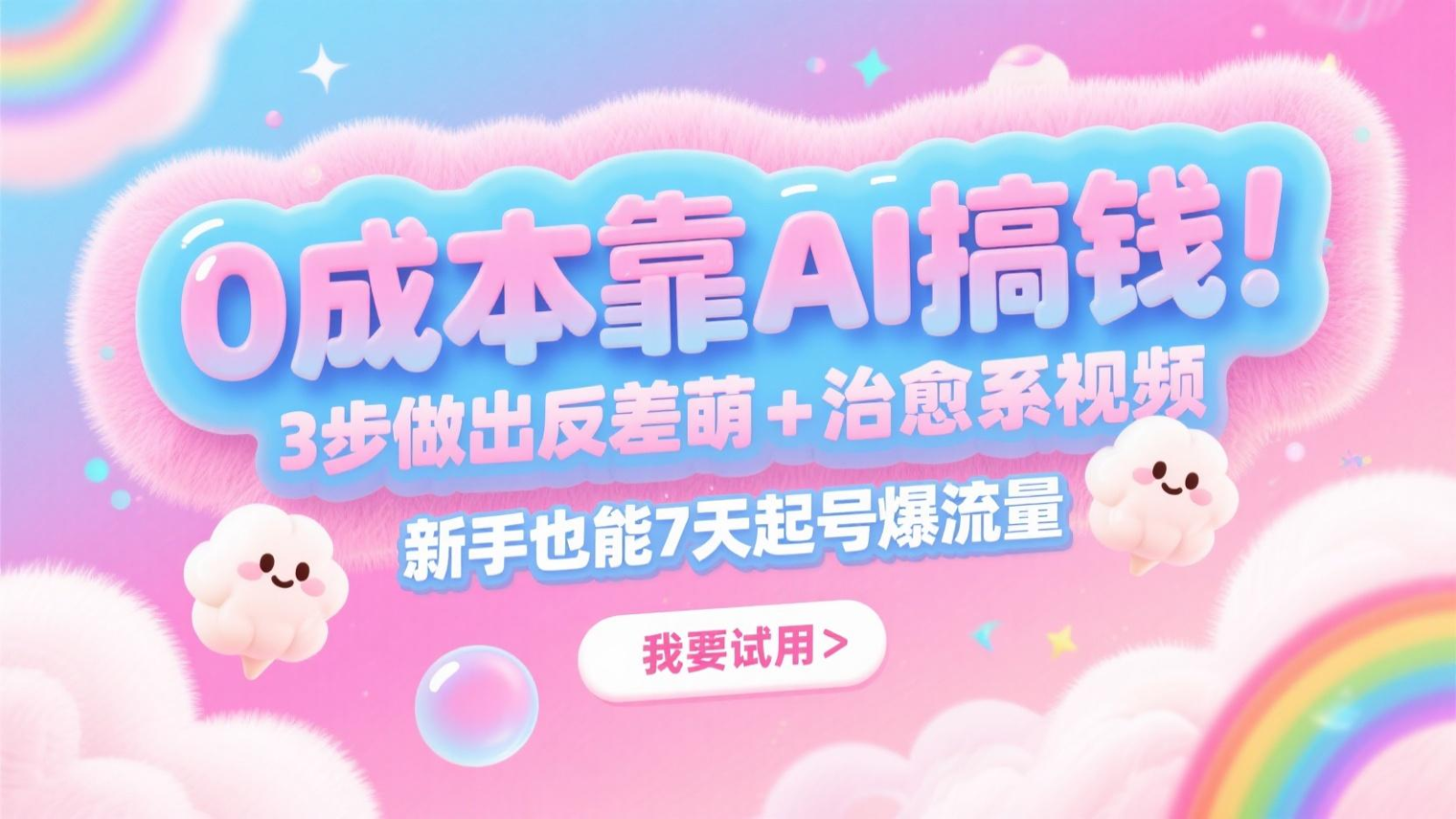 0成本靠AI搞钱！3步做出反差萌+治愈系视频，新手也能7天起号爆流量，月入5位数-点点短视频网