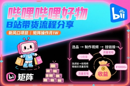 哔哩哔哩好物，B站带货流程分享，新风口项目，矩阵操作月1W-点点短视频网