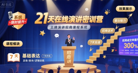 21天在线演讲密训营，王牌演讲招商课程系统-点点短视频网