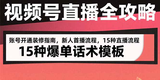 视频号直播全攻略：账号开通装修指南，新人首播流程，15种爆单话术模板-点点短视频网