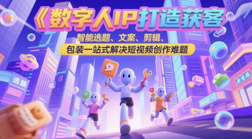 数字人IP打造获客变现实操课，智能选题、文案、剪辑、包装一站式解决短视频创作难题-点点短视频网