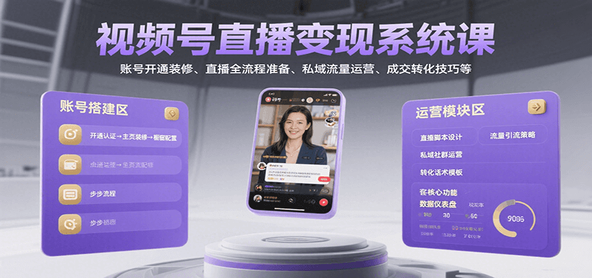 视频号直播变现系统课，账号开通装修、直播全流程准备、私域流量运营、成交转化技巧等-点点短视频网