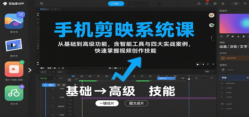 手机剪映系统课，从基础到高级功能，含智能工具与四大实战案例，快速掌握视频创作技能-点点短视频网