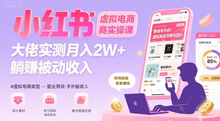 小红书虚拟电商，大佬实测月入2W+，实现被动收入-点点短视频网